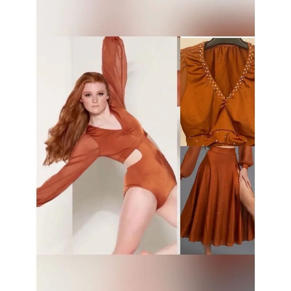 Kelle dance solo costume 2 piece Orange bronze contemporary lyrical 4235 SA